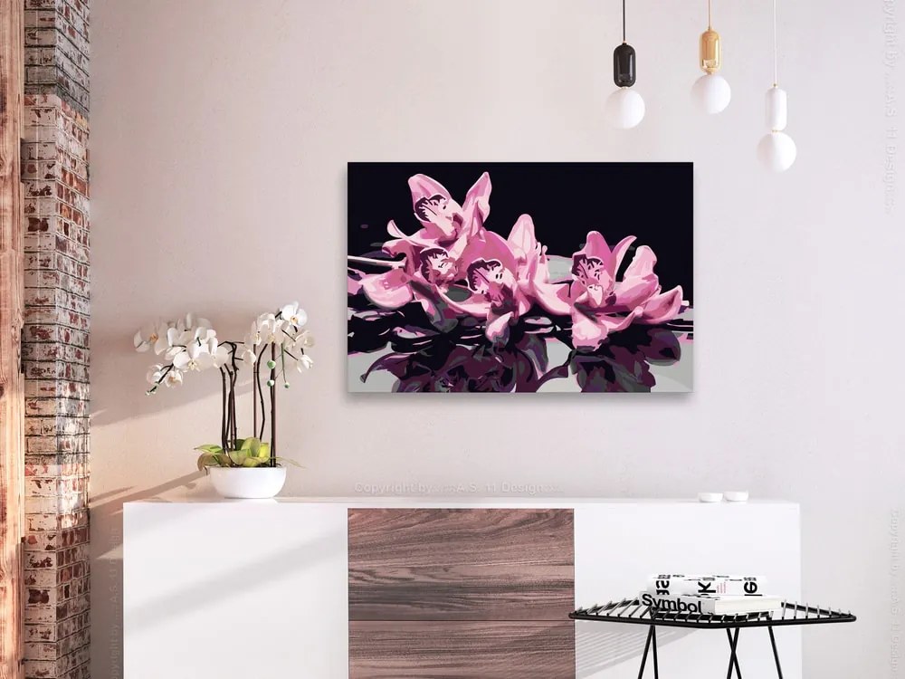 Ružová orchidea maľovaná podľa čísiel - Pink Orchid (Black Background)