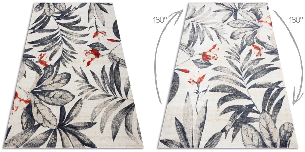 Moderný koberec MUNDO E7181 listy outdoor béžový / modrý