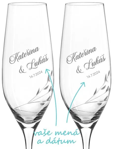 Svadobné poháre na sekt Brúsené vetvičky 2 ks