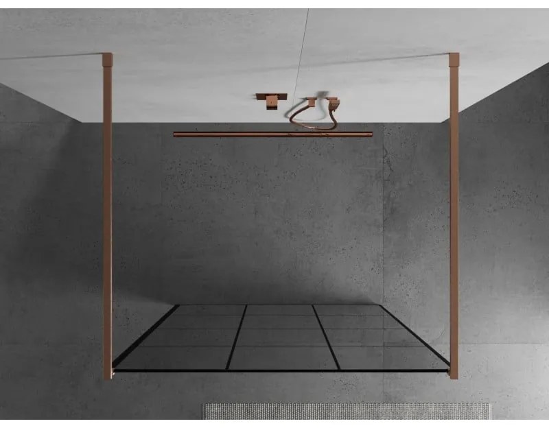 Mexen Kioto, sprchová zástena Walk-In 120 x 200 cm, 8mm sklo čierny vzor, medený matný profil, 800-120-002-65-77