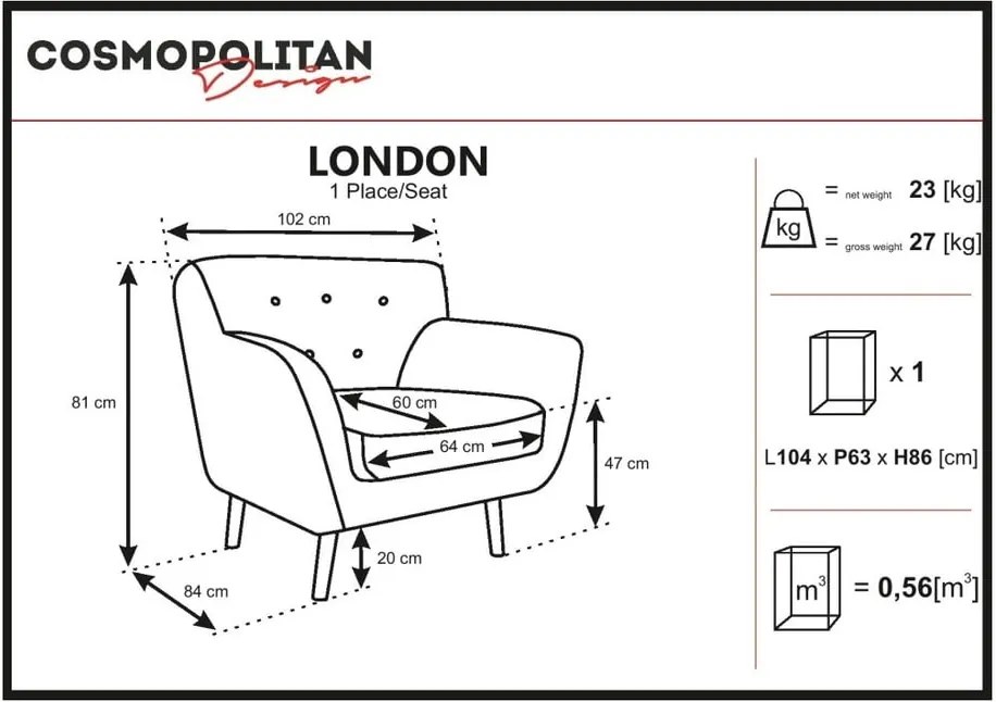 Sivé kreslo Cosmopolitan design London