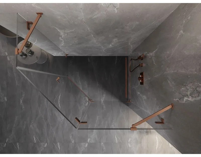 Mexen Lunar, päťuholníkový sprchový kút s pravým sklonom 100 x 90 cm, 8mm číre sklo, profil medená matná, 831-100P-090L-65-00-P