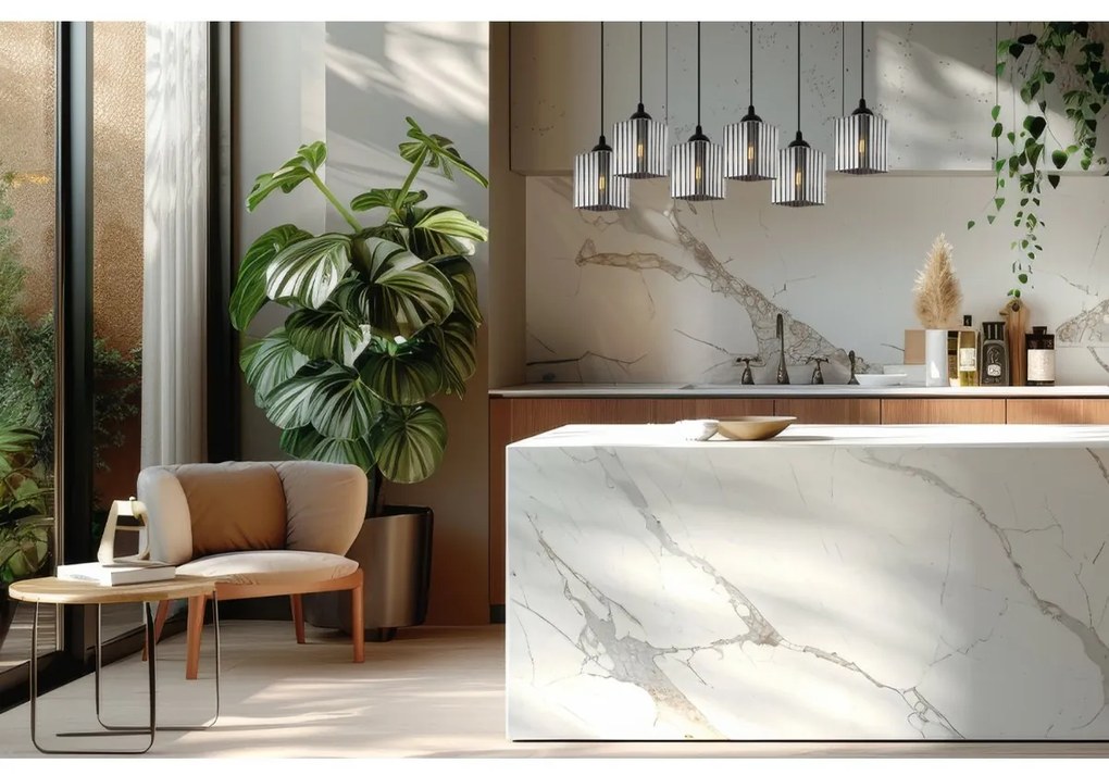 Závesné svietidlo Riffle Square, 6x grafitové sklenené tienidlo, b