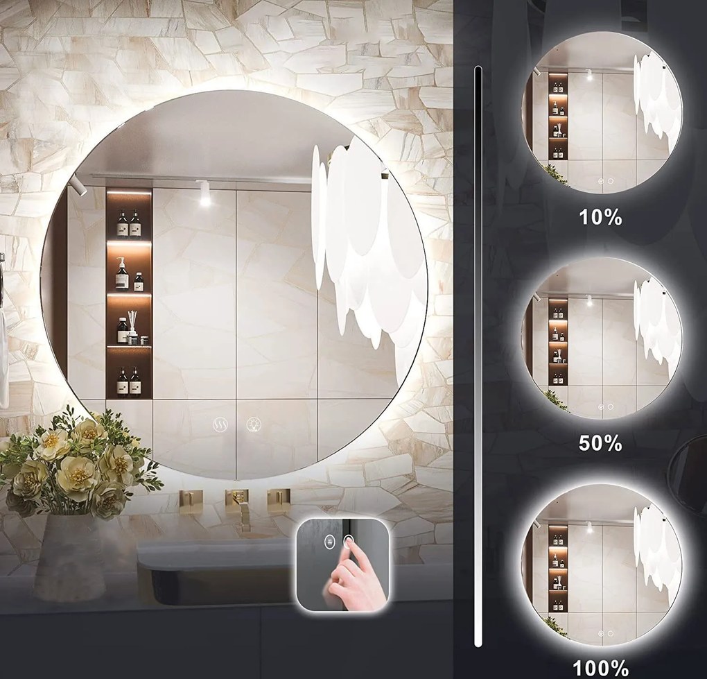 Okrúhle zrkadlo SMART 90 cm - s LED podsvietením a vyhrievaním