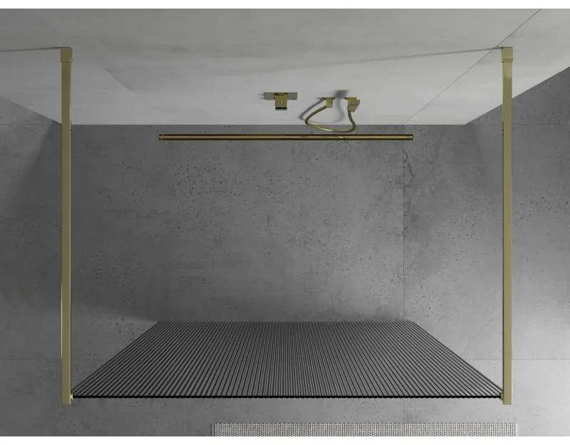 Mexen Kioto, sprchová zástena Walk-In 100 x 200 cm, 8mm sklo s rebrovým vzorom, zlatý profil, 800-100-002-50-09