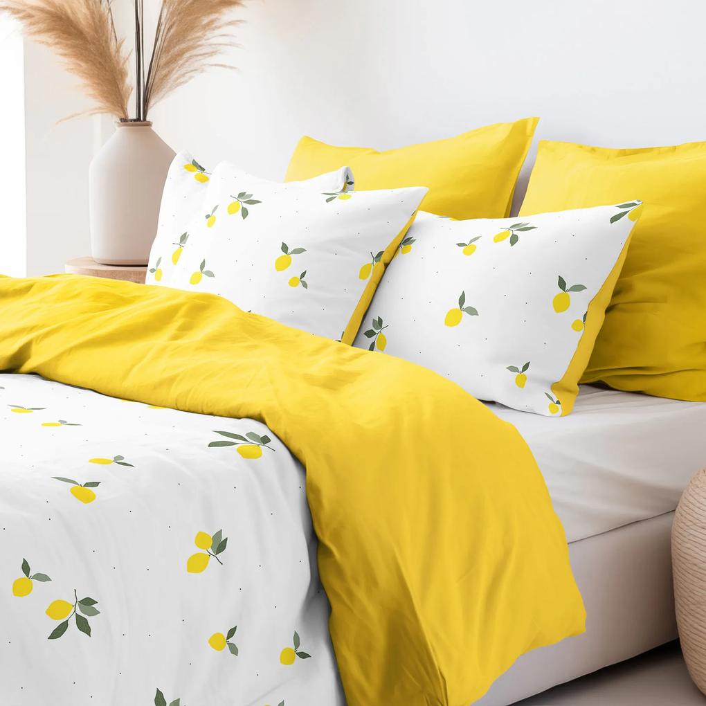 Goldea bavlnené posteľné obliečky duo - citróny so žltou 150 x 200 a 50 x 60 cm