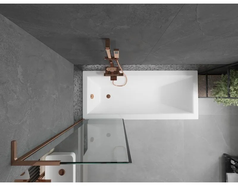 Mexen Next L, 1-krídlová vaňová zástena 60 x 150 cm, 6mm číre sklo-čierny vzor, ružové zlato profil, 895-060-000-03-70-60