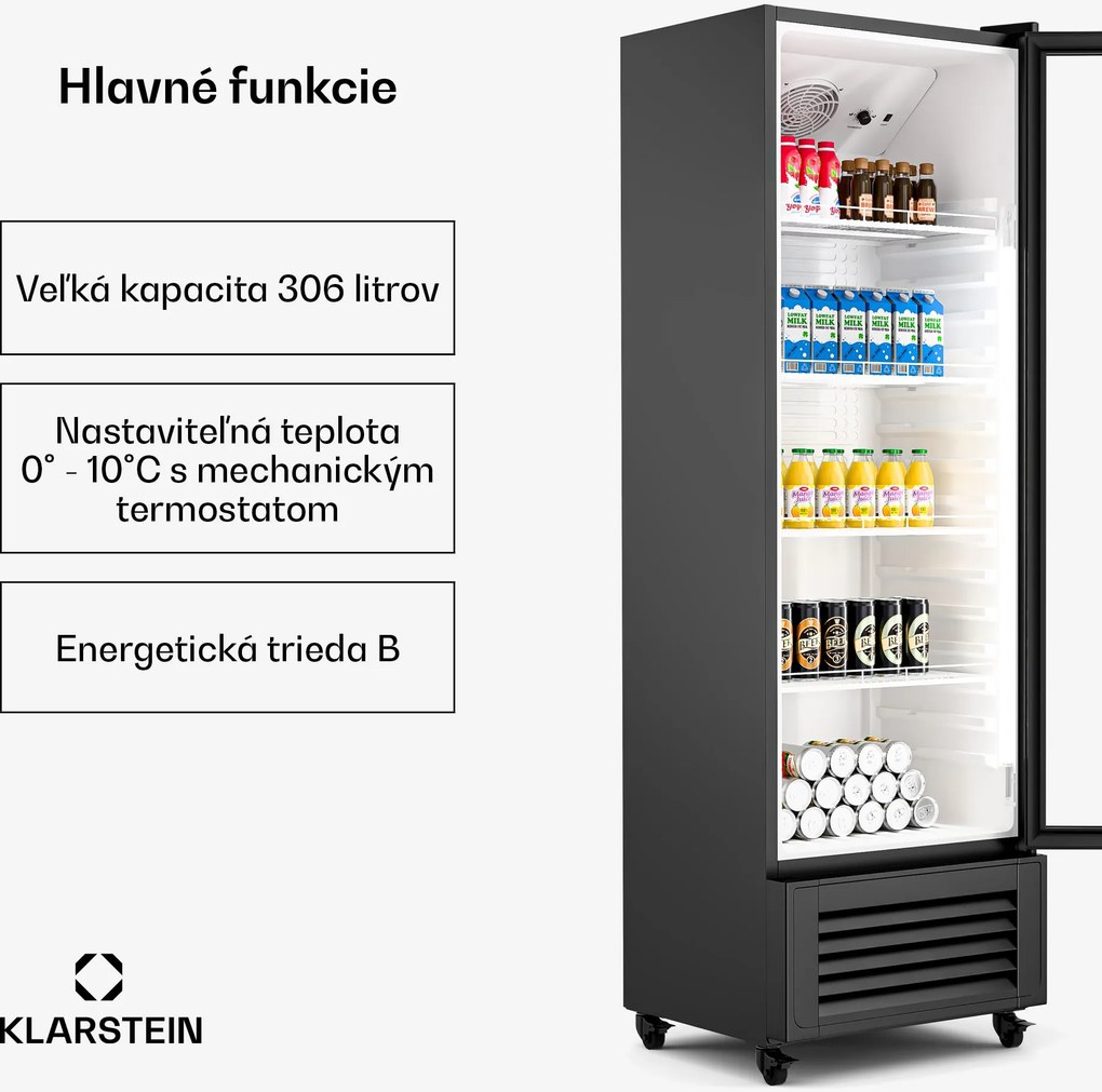 Klarstein GrandCooler chladnička na nápoje, 306 l, LED osvetlenie, s kolieskami, 4 police