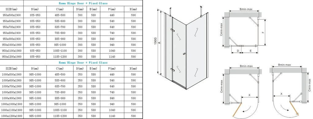 Mexen Roma, sprchovací kút 80 (dvere) x 60 (stena) cm, 6mm šedé sklo, chrómový profil, 854-080-060-01-40