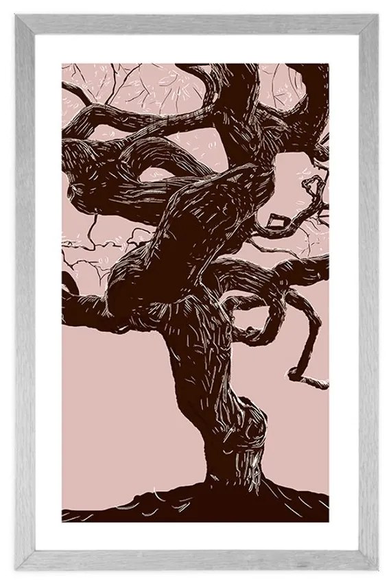 Plagát s paspartou tajuplný kmeň stromu - 30x45 white
