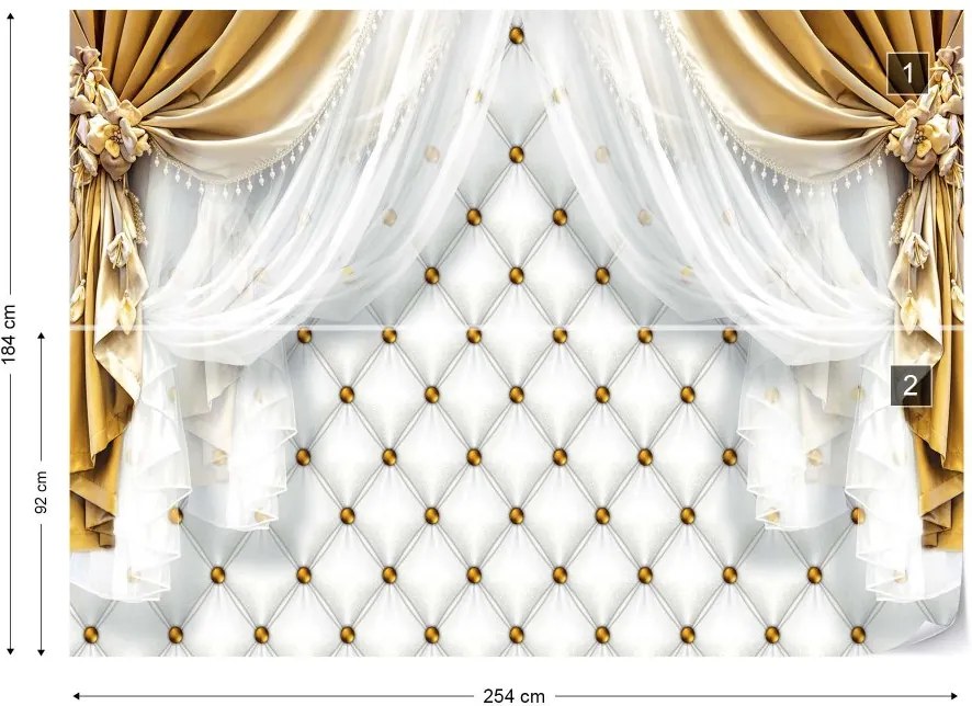GLIX Fototapeta - Golden Curtains Luxury Effect Vliesová tapeta  - 254x184 cm