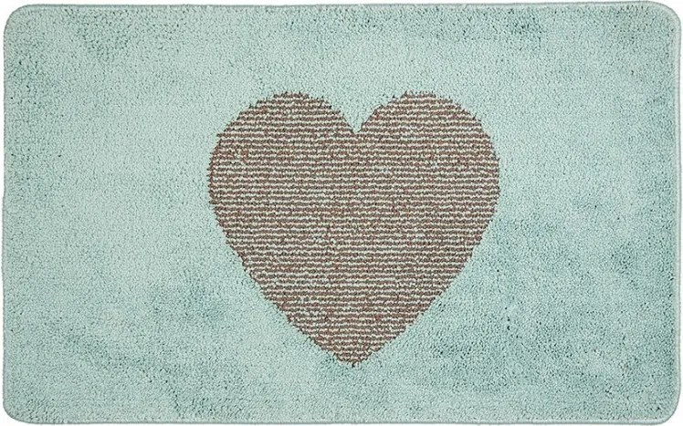 Bath Mat 78x48x1 Cm Blue Polyester Heart Rectangle - 78*48*1 cm