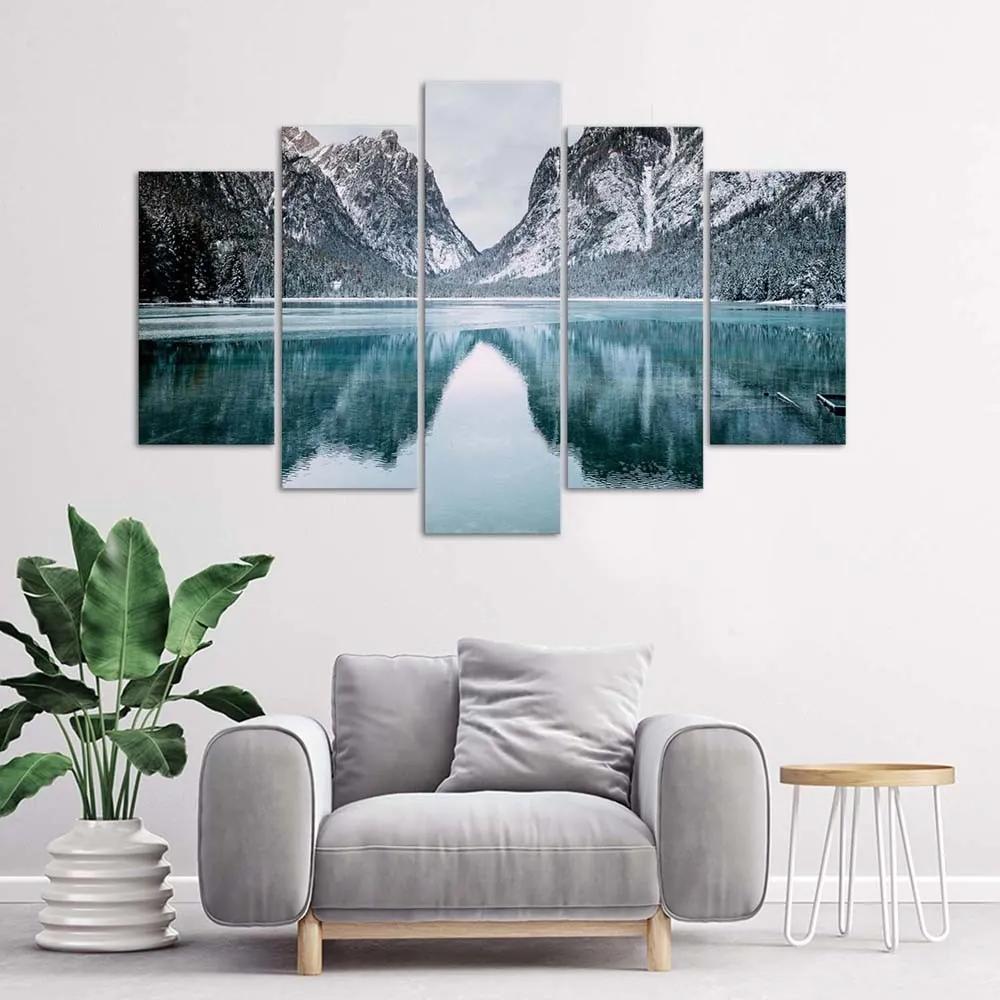 Obraz na plátně pětidílný Hory Jezero Krajina - 100x70 cm
