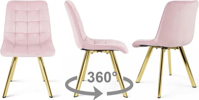Jedálenská stolička CIEZA 360 zamatová, ružová / zlaté nohy