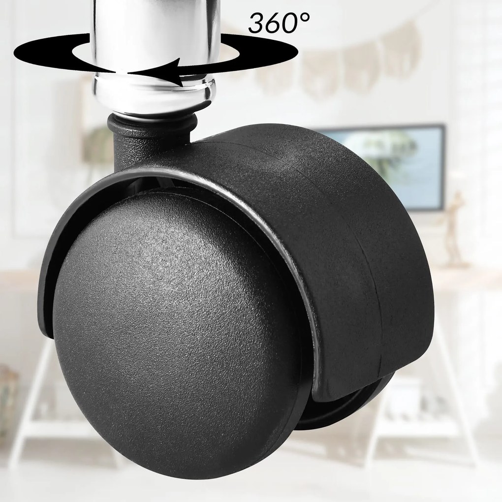 Taburetka na kolieskach OXANA s opierkou na nohy, Ø35cm, biela Casaria