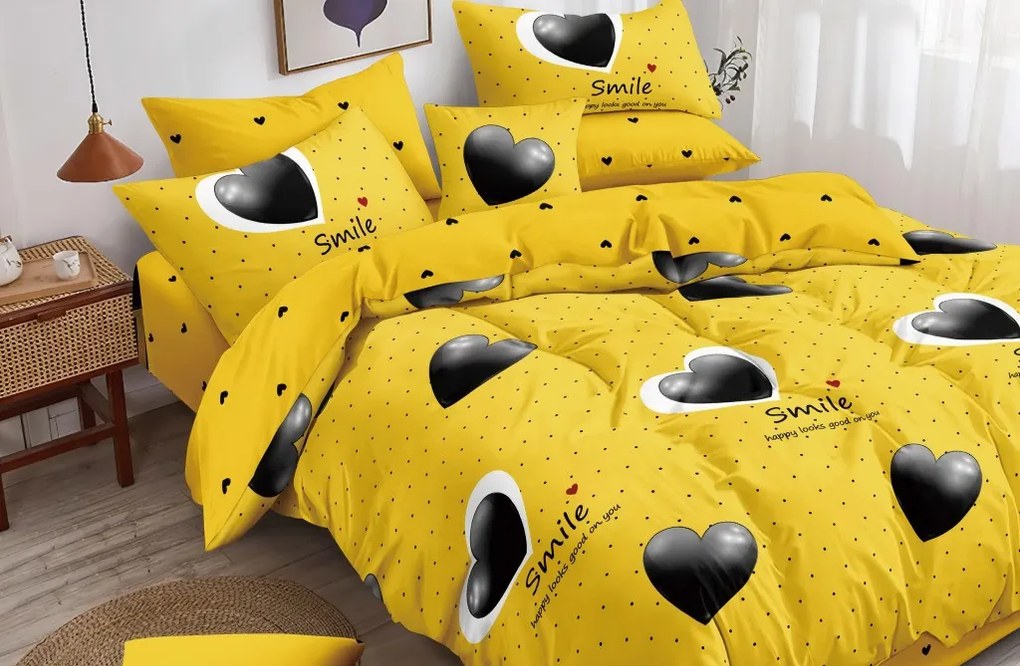 DomTextilu Žlté posteľné obliečky s motívom sŕdc 3 časti: 1ks 160 cmx200 + 2ks 70 cmx80 Žltá 38141-179894