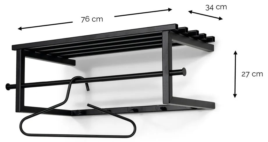 Čierny kovový nástenný vešiak s poličkou 76 cm Marco – Spinder Design