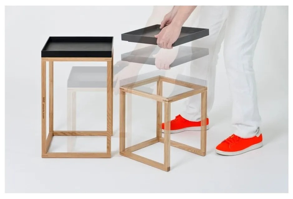 Súprava 2 dubových odkladacích stolíkov s čiernou doskou Wireworks Oak