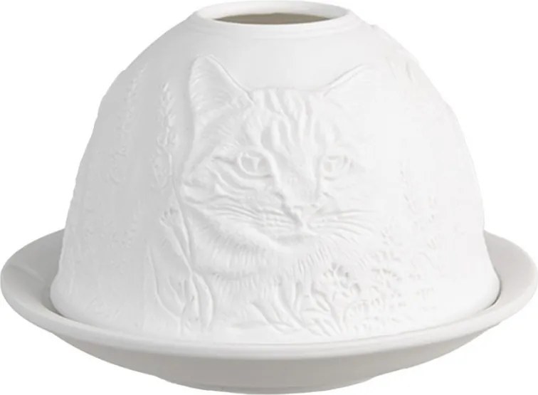 Biely porcelánový svietnik na čajovku mačička s mačiatkami Paollo - Ø 12*8 cm