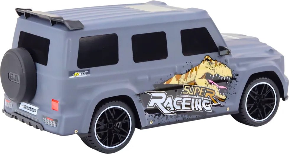 LEAN Toys Diaľkovo ovládané RC auto s dinosaurom v mierke 1:10, sivé