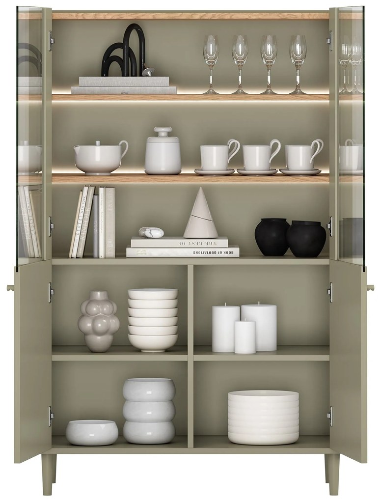 Vitrína Elivo 100 cm dvojdverová na nožičkách - eukalyptus / dub baltic dune