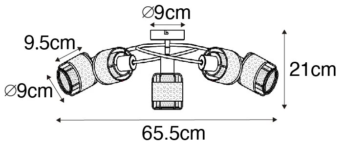Dizajnové stropné svietidlo čierne so zlatom 5-svetlo - Noud