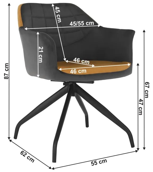 Otočné kreslo, sivá/camel Velvet látka, RATOKO