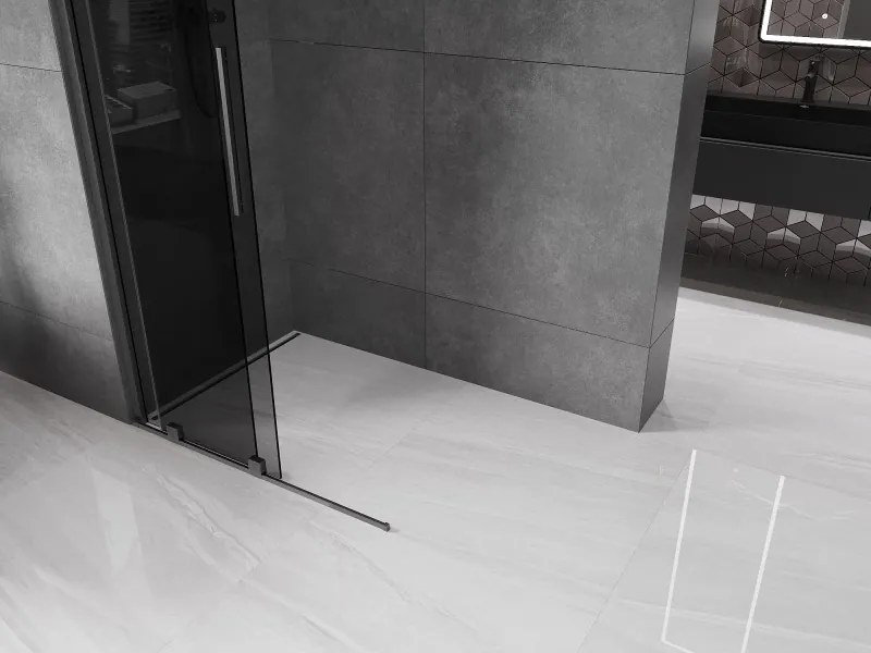 Mexen Velar, sprchová zástena s posuvnými dverami Walk-in 100 x 200 cm, 8mm šedé sklo, grafit brúsený, 871-100-000-43-66