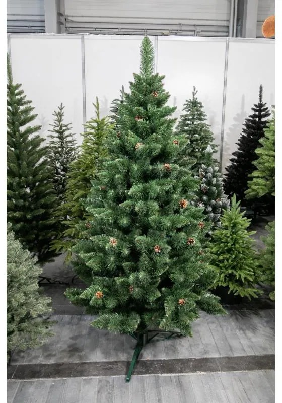 Umelý 3D vianočný stromček BOROVICA smaragdová 160cm so šiškami