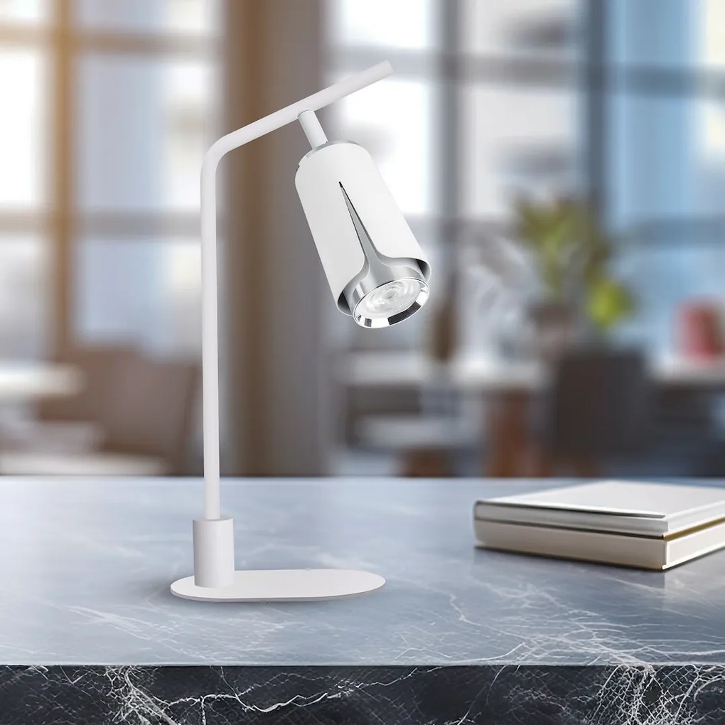 Stolná lampa Flower, 1x biele/chrómové kovové tienidlo, w