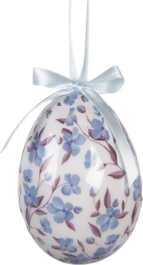 6ks dekorácie biele a béžové závesné vajíčko s kvetmi Spring Egg - Ø 7*10 cm