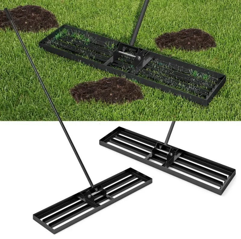 Vyrovnávacie hrable s ergonomickou rukoväťou Robustné náradie na trávnik Vyrovnávacie hrable Vyrovnávač povrchu 106 x 25 cm čierny