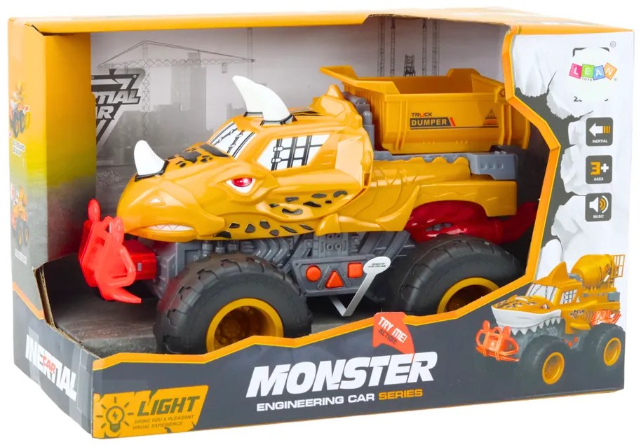 LEAN TOYS Auto Off-road, sklápač Dinosaurus – oranžový