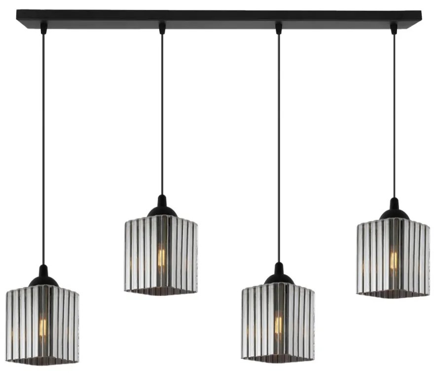 Závesné svietidlo Riffle Square, 4x grafitové sklenené tienidlo, b