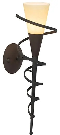 Rustikálna nástenná lampa hrdzavohnedá s krémovým sklom - Castle