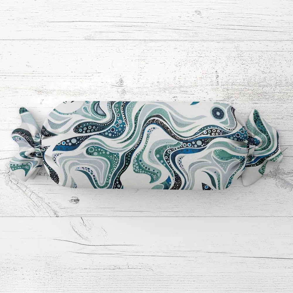 Biante Vankúš valec bonbon Sandra SA-587 Modro-zelené designové vlnky na mintovom 15x60 cm