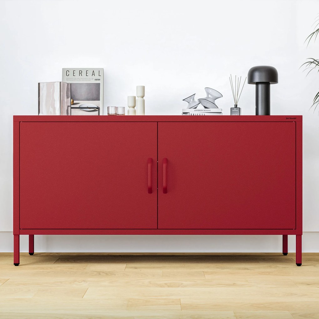 TV skrinka kovová na nožičkách červená, 1150x595x400 mm: ROSA Modern