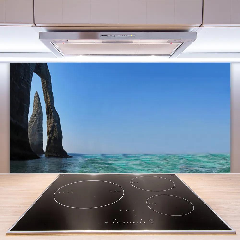 Sklenený obklad Do kuchyne Skala more príroda 125x50 cm
