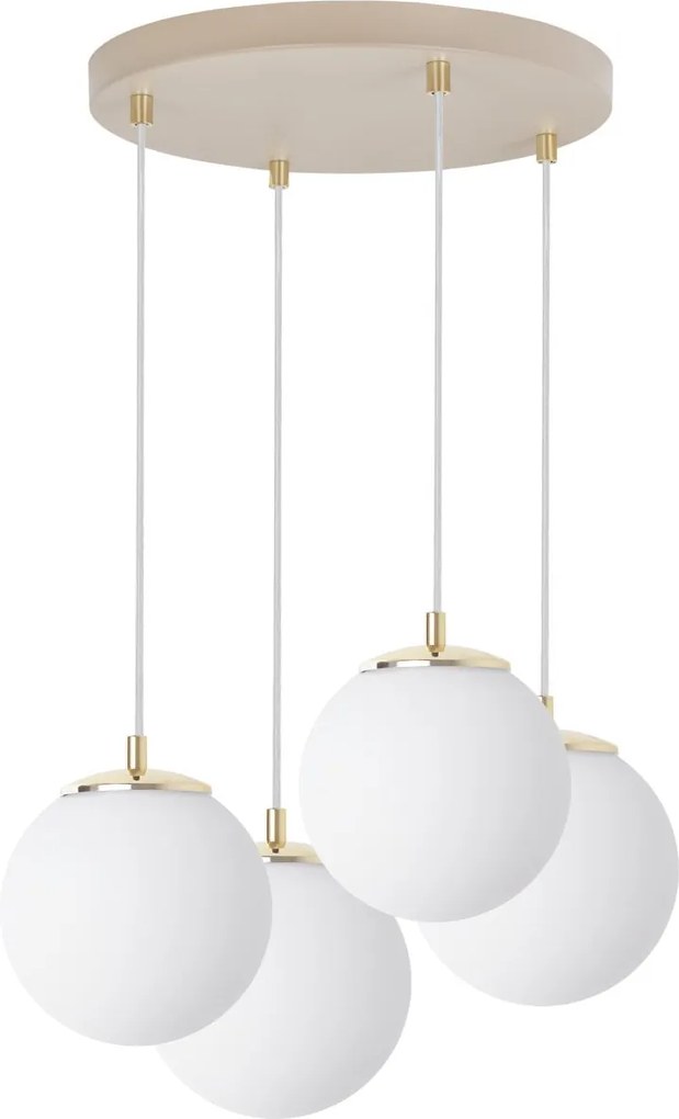 Závesné svietidlo Florence, 4x biele sklenené tienidlo, g/be, o