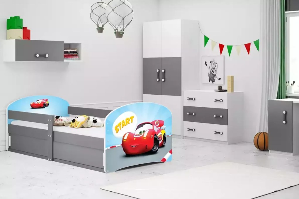 Interbeds LUKI 1 Jednolôžková detská posteľ 80x160 Grafit autíčko