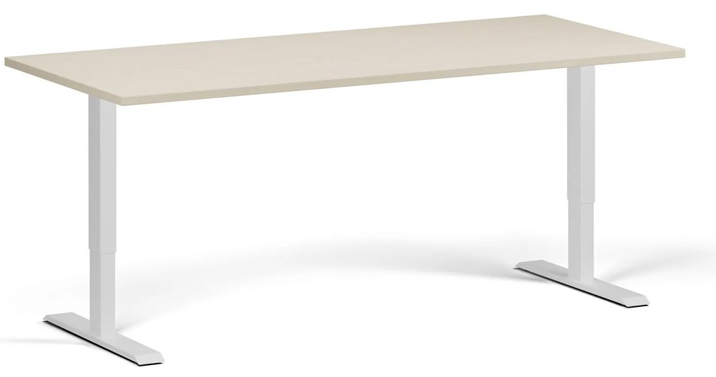 Výškovo nastaviteľný stôl, 180x80 cm, 1 motor, biela podnož, breza