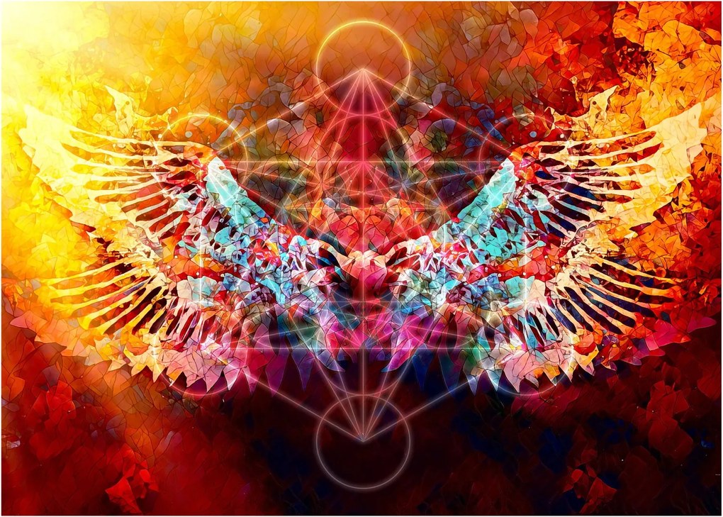 Sklenený obraz - Merkaba s krídlami, abstrakcia (70x50 cm)