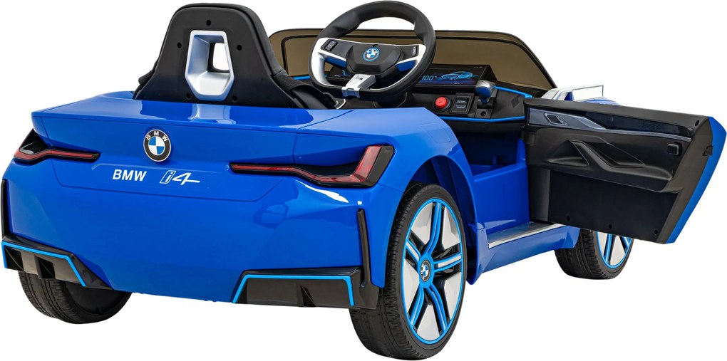 Ramiz BMW i4 Detské autíčko na batérie modré + pomalý štart + EVA + ekokoža + LED audio + diaľkové ovládanie