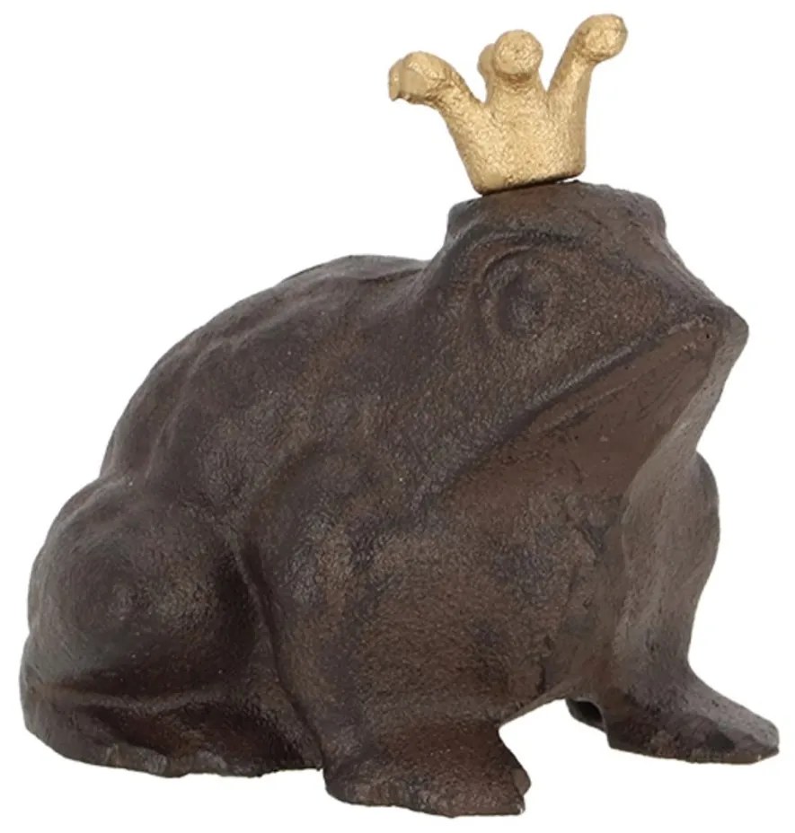 Záhradná liatinová figúrka Prince Frog, 11,5x13 cm, hnedá