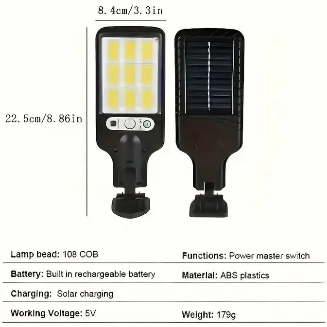 LED nástenná lampa so solárnym napájaním a senzorom pohybu 108COB