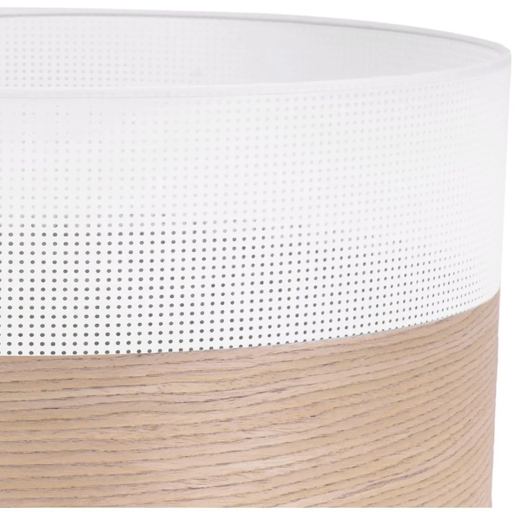 Závesné svietidlo Wood, 1x béžová dubová dýha/biele PVC tienidlo, (fi 44cm)