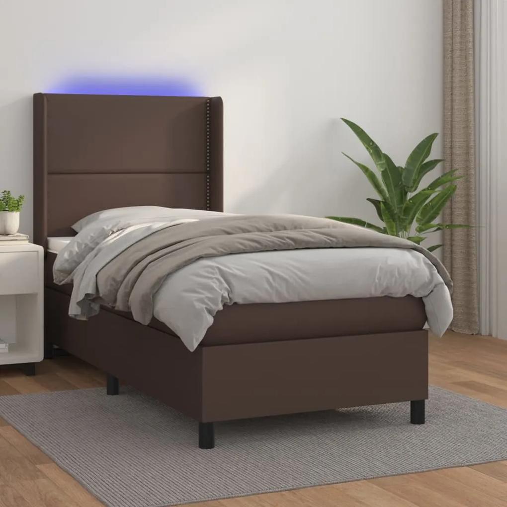 Boxspring posteľ s matracom a LED hnedá 100x200 cm umelá koža 3139310
