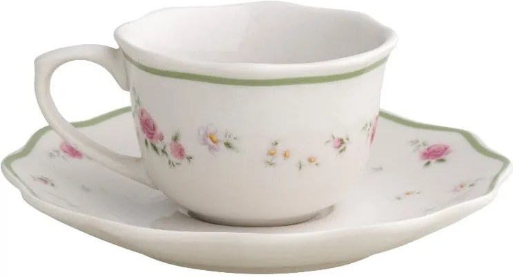 Sada 2 bielych porcelánových hrnčekov s tanierikmi Brandani Nonna Rossa, ⌀ 14 cm