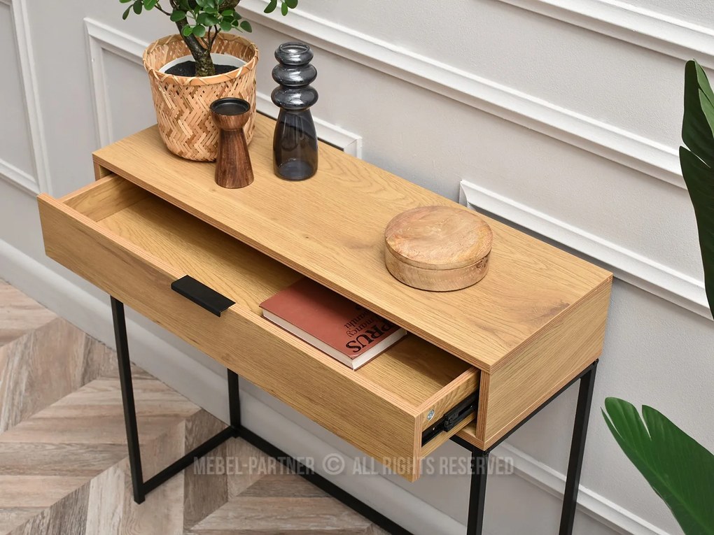 Konzolový stolík Norma M (dub + čierna). Akcia -25%. Vlastná spoľahlivá doprava až k Vám domov. 1110817