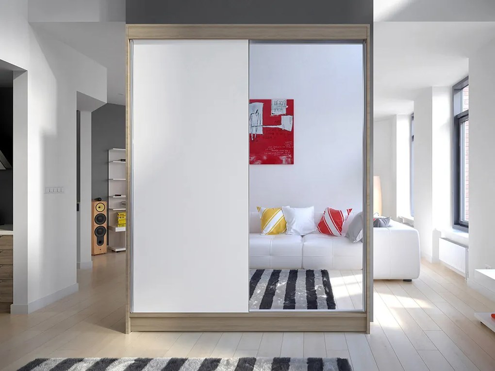 Šatníková skriňa Chantal (sonoma + biela). Akcia -21%. Vlastná spoľahlivá doprava až k Vám domov. 1069225